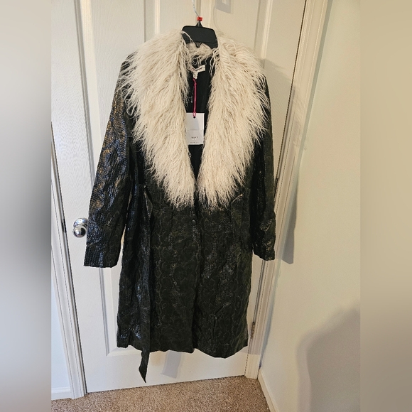 NWT Free People Vegan Midnight Train Duster Jacket Removable Faux Fur Size L - Picture 1 of 11